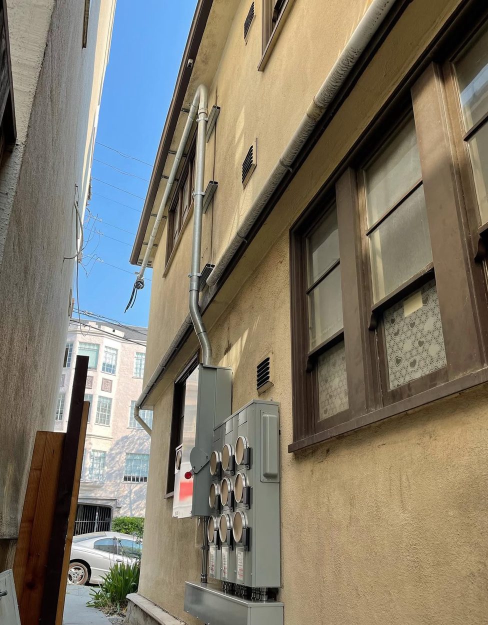 New multi-unit meter bank on a building exterior